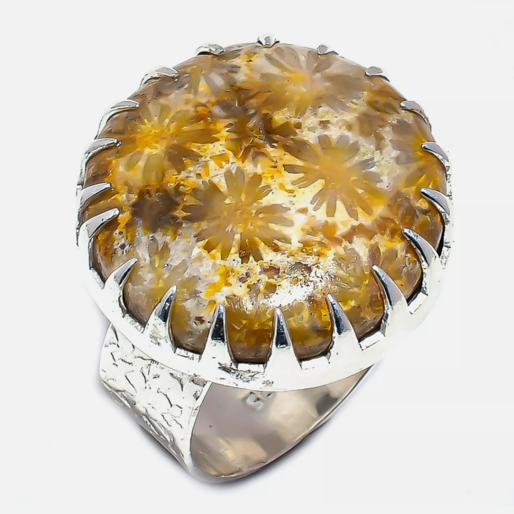 New Unique Fossil Coral Silver Ring.
